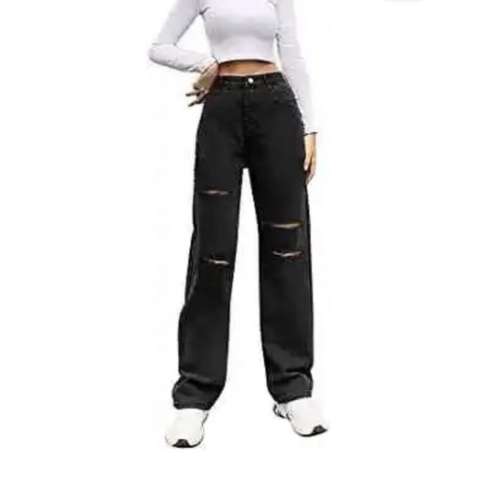 NWT Genleck Women’s Black Baggy Jeans for Teen Girls Y2K Pants High Waist Ripped